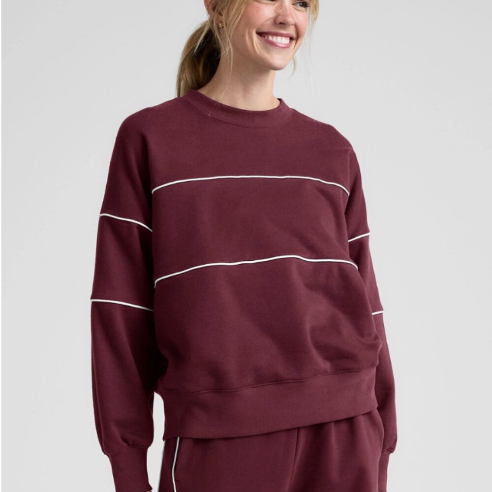 Beyond Yoga Maroon Crewneck Sweatshirt with White Piping